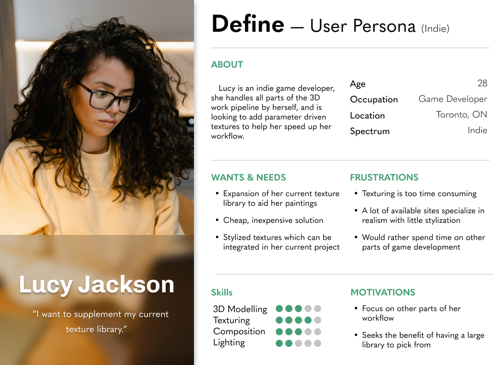 The second persona, Lucy. An indie game developer.